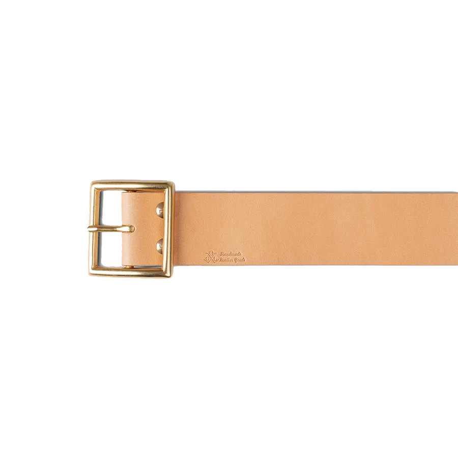 Vintage 1.75" Brass Buckle Leather Belt - Natural