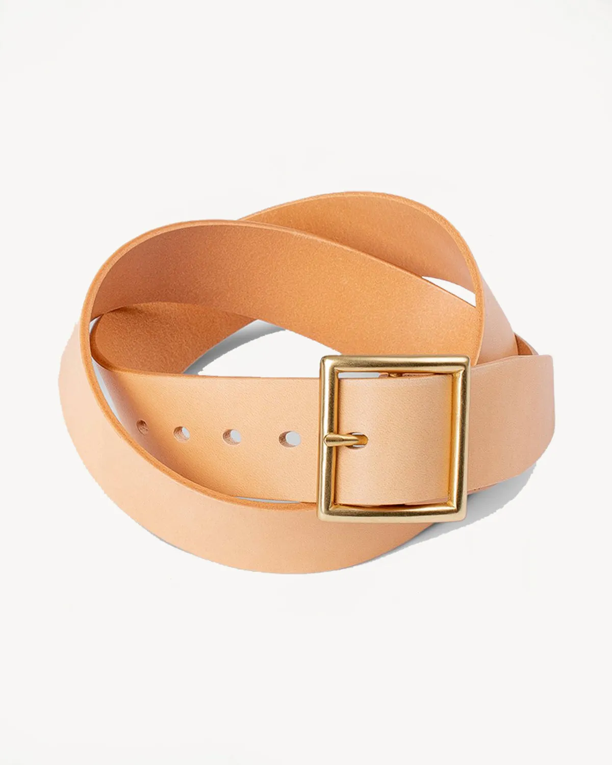 Vintage 1.75" Brass Buckle Leather Belt - Natural
