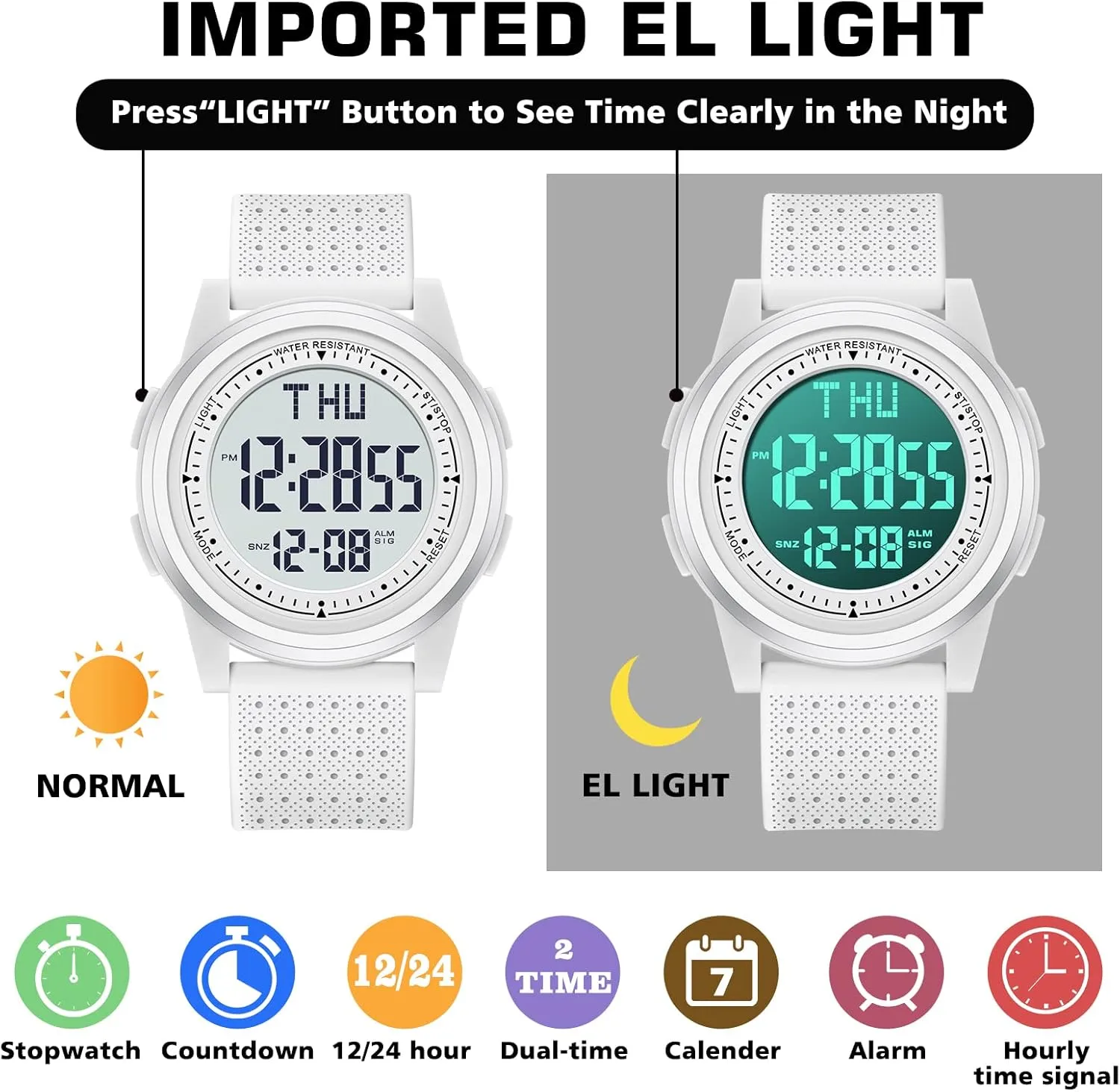 Watches for Men, Ultra-Thin Digital Watch Men with Stopwatch Countdown Alarm Wide-Angle Display Waterproof Minimalist Mens Watch Gifts for Mens Womens