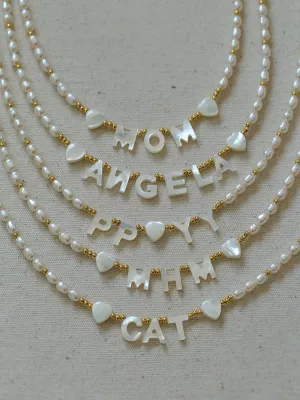 White Mother of Pearl Custom Name Pearl Necklace