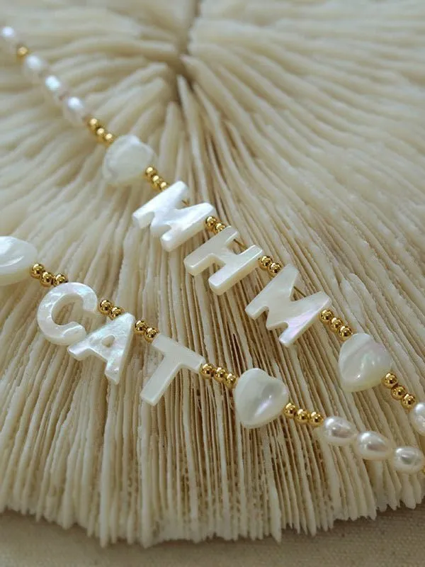 White Mother of Pearl Custom Name Pearl Necklace