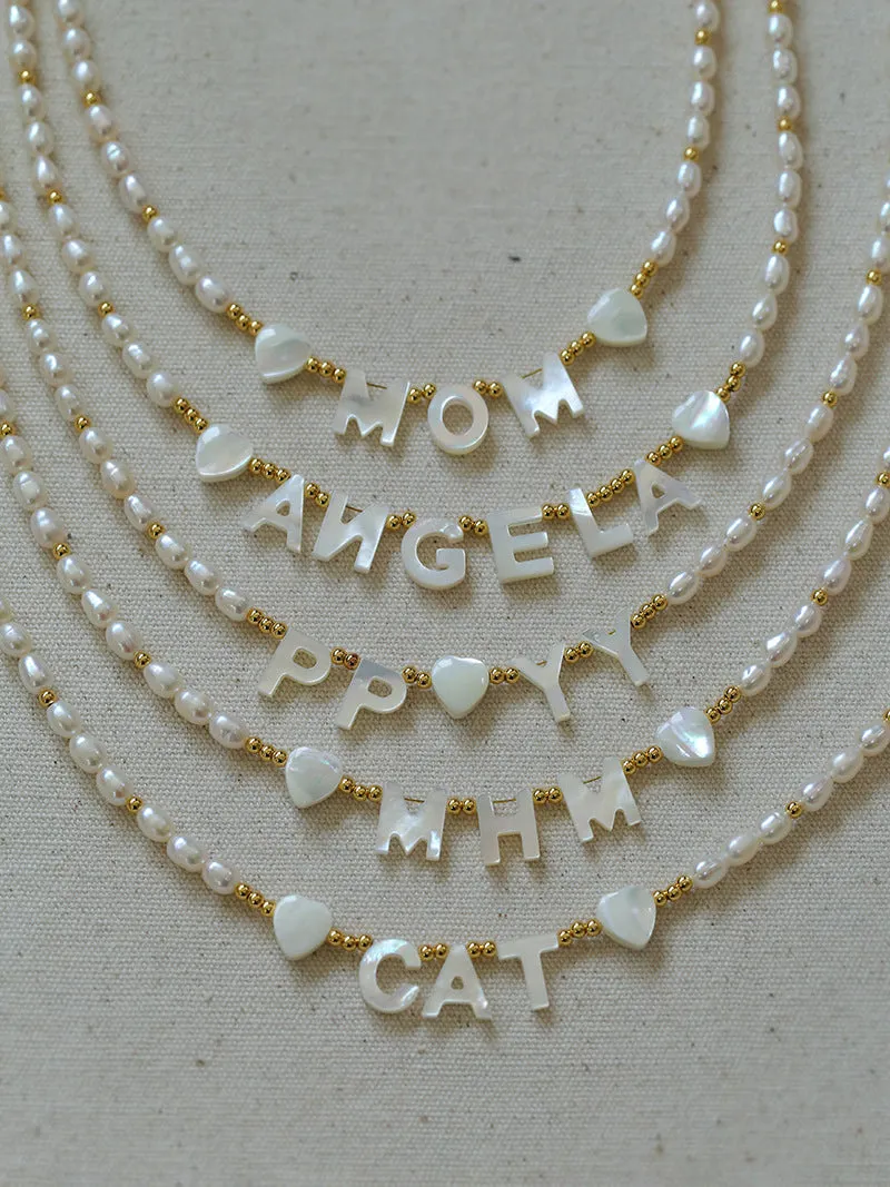White Mother of Pearl Custom Name Pearl Necklace