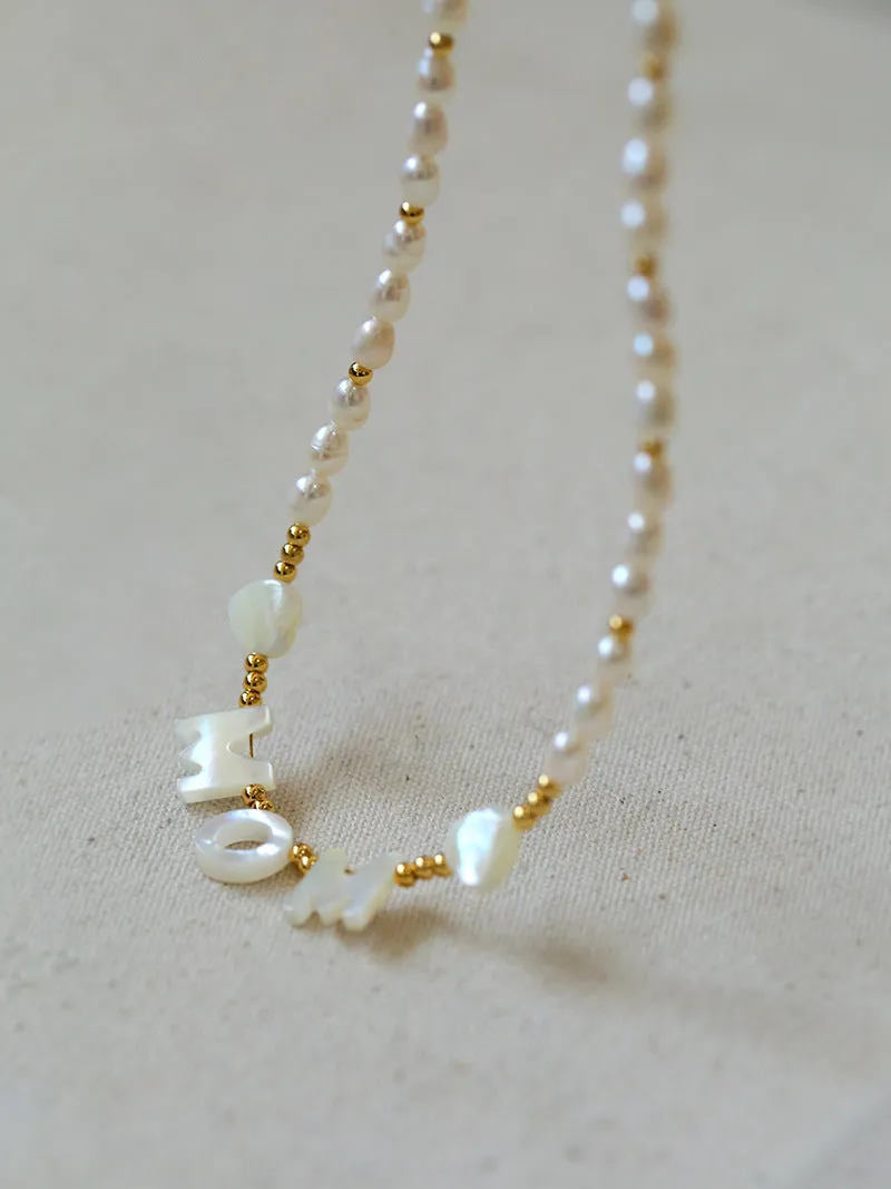 White Mother of Pearl Custom Name Pearl Necklace