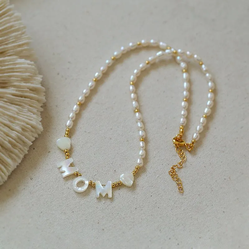 White Mother of Pearl Custom Name Pearl Necklace