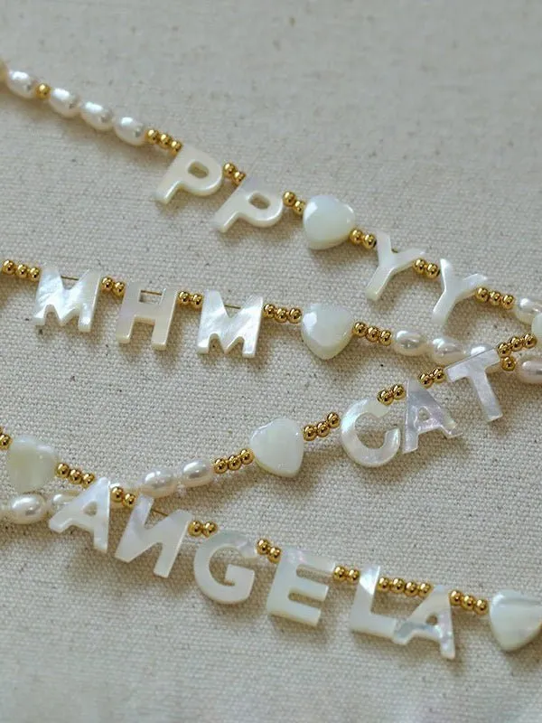 White Mother of Pearl Custom Name Pearl Necklace