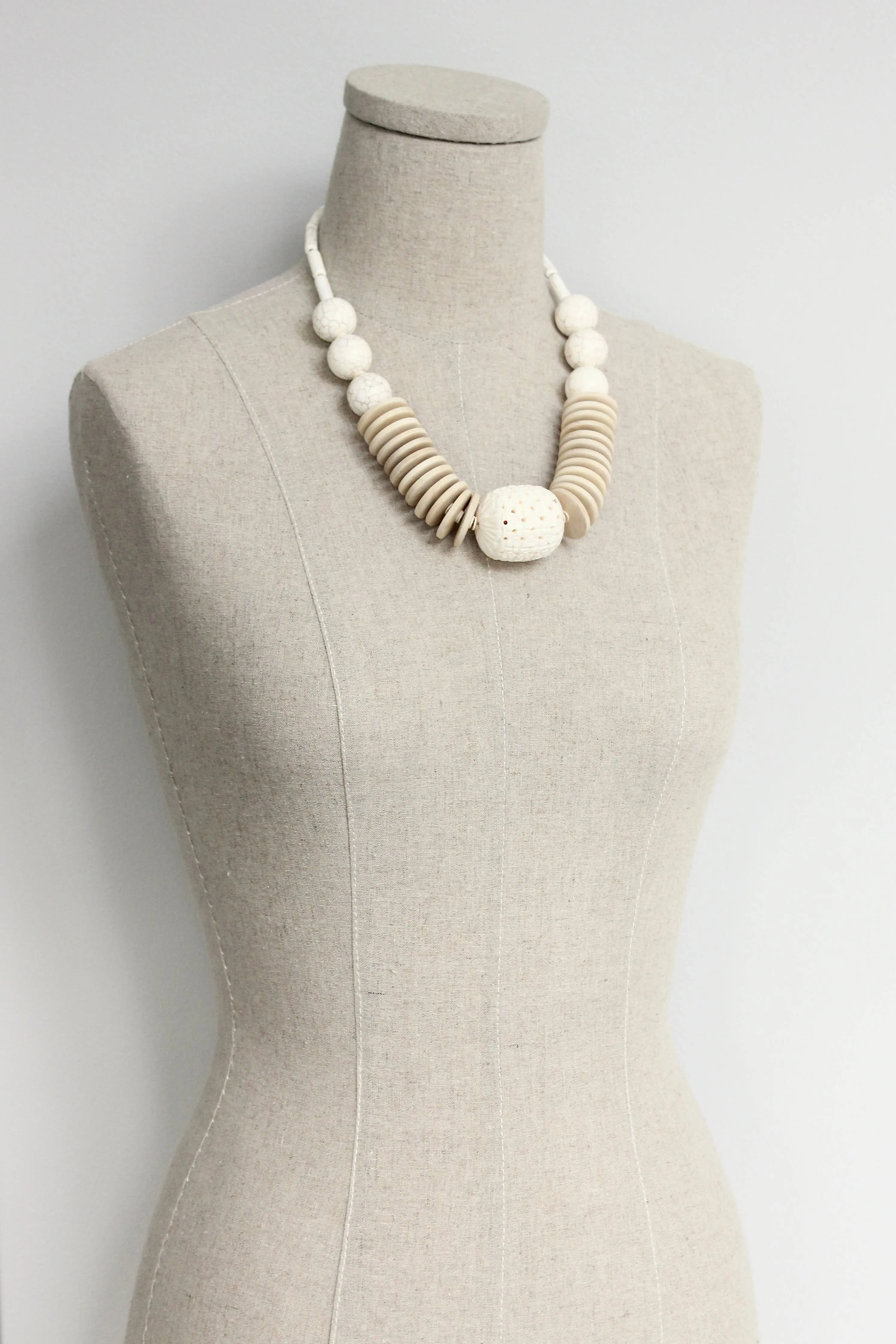 White Statement Carved Necklace