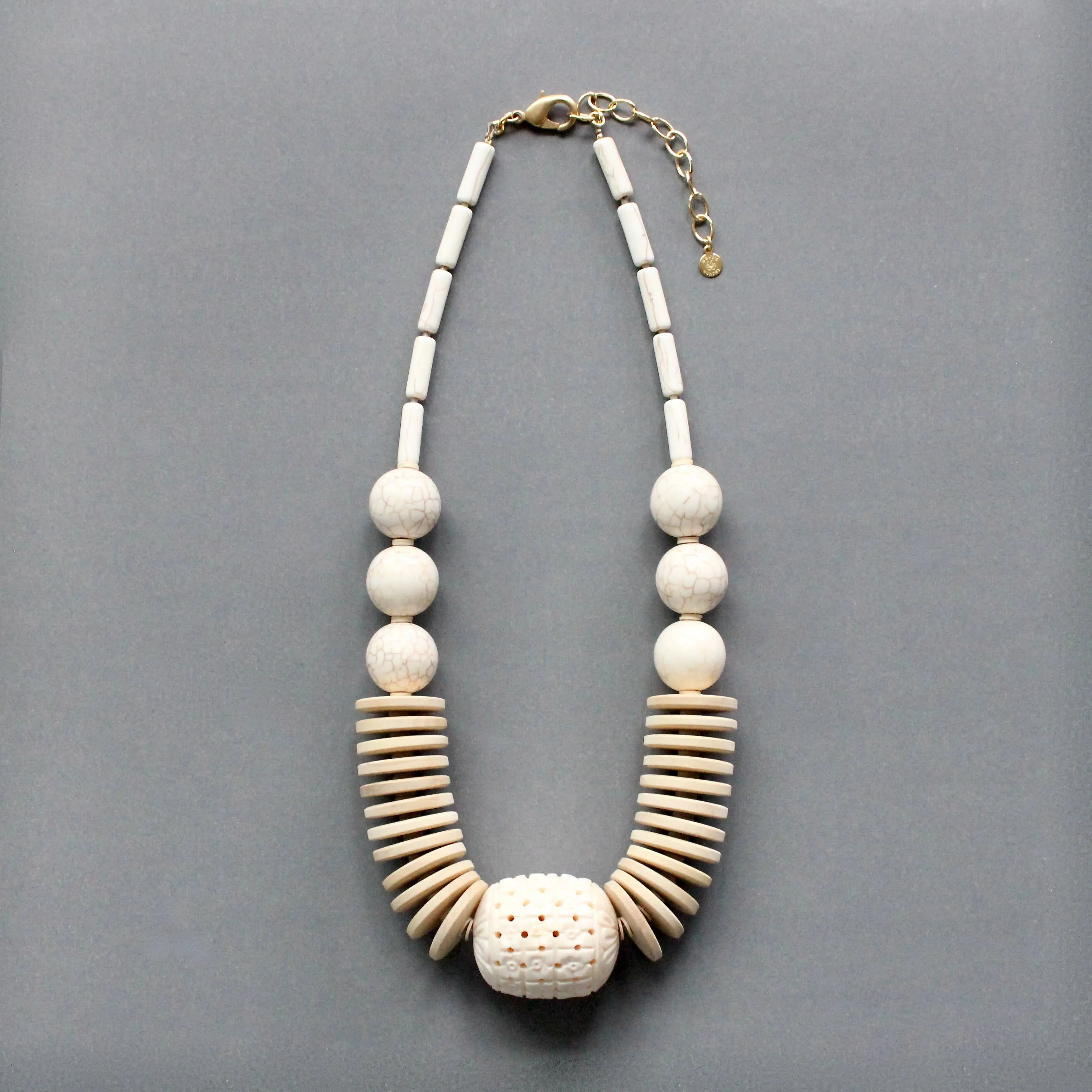 White Statement Carved Necklace