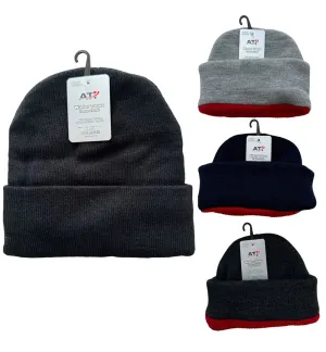 Winter hats with red insulation